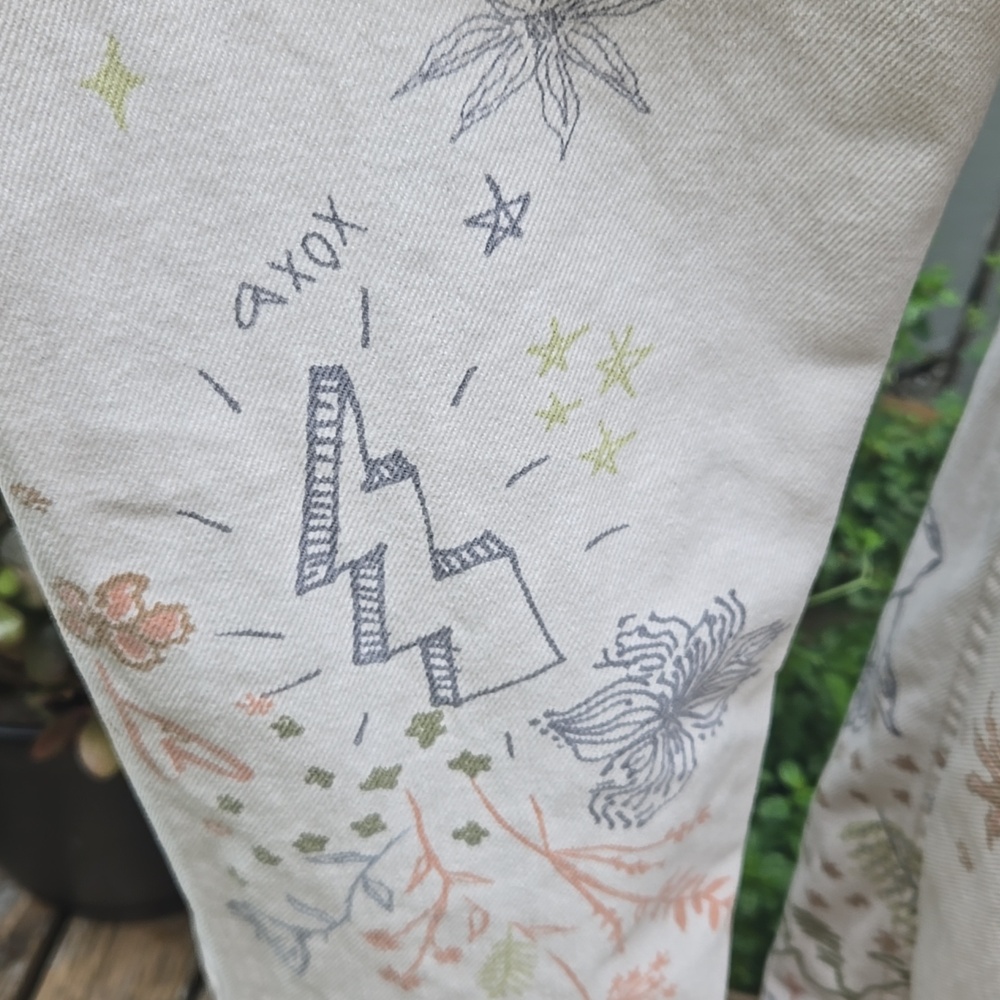 We The Free People Ziggy Pastel Floral Denim Overall Oversized Boho Hippie Y2K - Picture 10 of 11